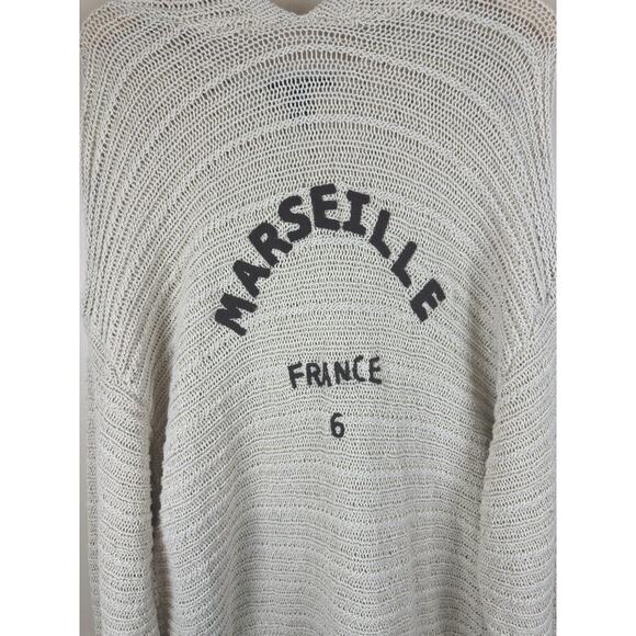 Forever 21 Women Marseille France Hooded Sweater L Cream Embroidered Hoodie - Picture 2 of 11